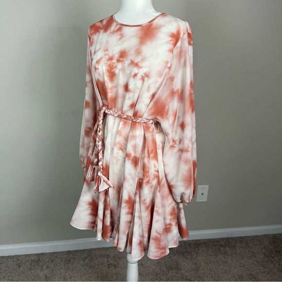 GIANNI BINI TIE DYE MINI DRESS WITH BLOSY SLEEVES ROPE BELT SIZE XS - Picture 11 of 13